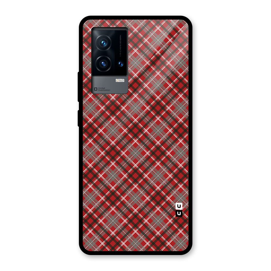 Textile Check Pattern Glass Back Case for iQOO 9 5G