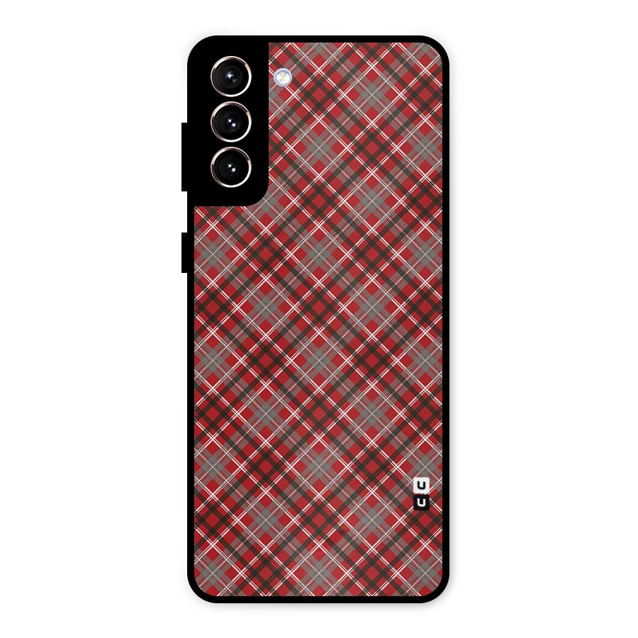 Textile Check Pattern Metal Back Case for Galaxy S21 Plus