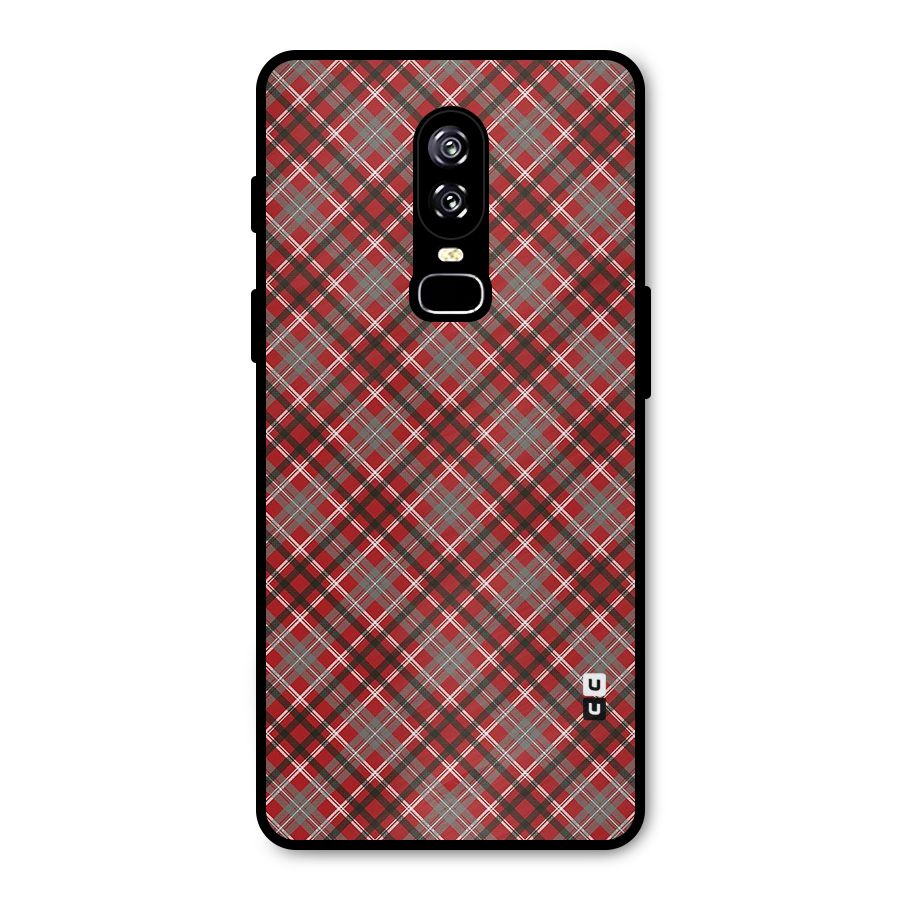 Textile Check Pattern Metal Back Case for OnePlus 6