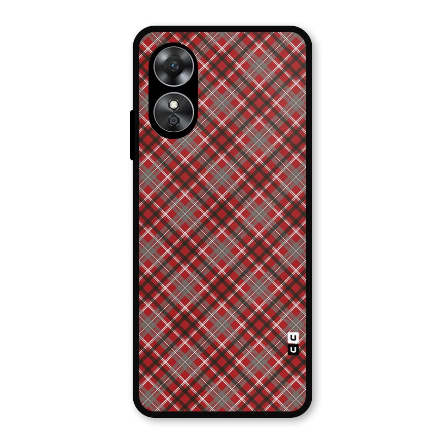 Textile Check Pattern Metal Back Case for Oppo A17