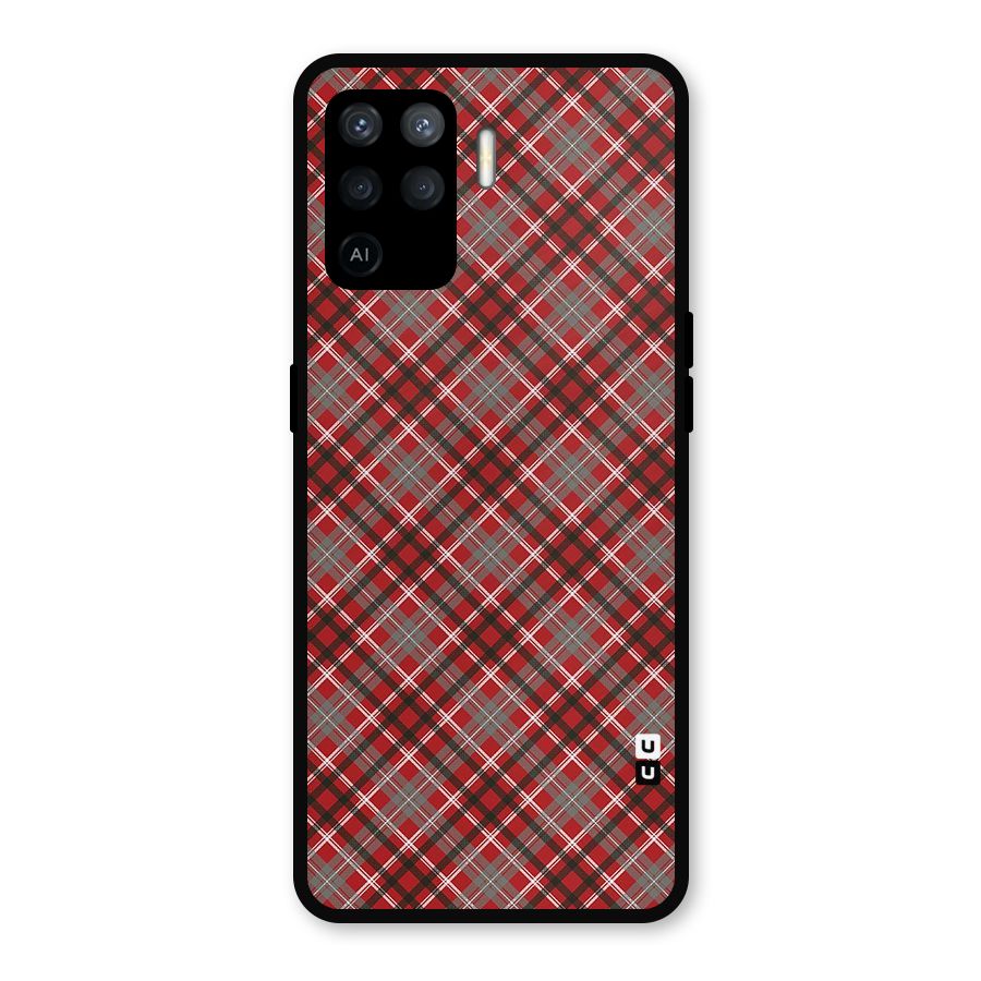 Textile Check Pattern Metal Back Case for Oppo F19 Pro
