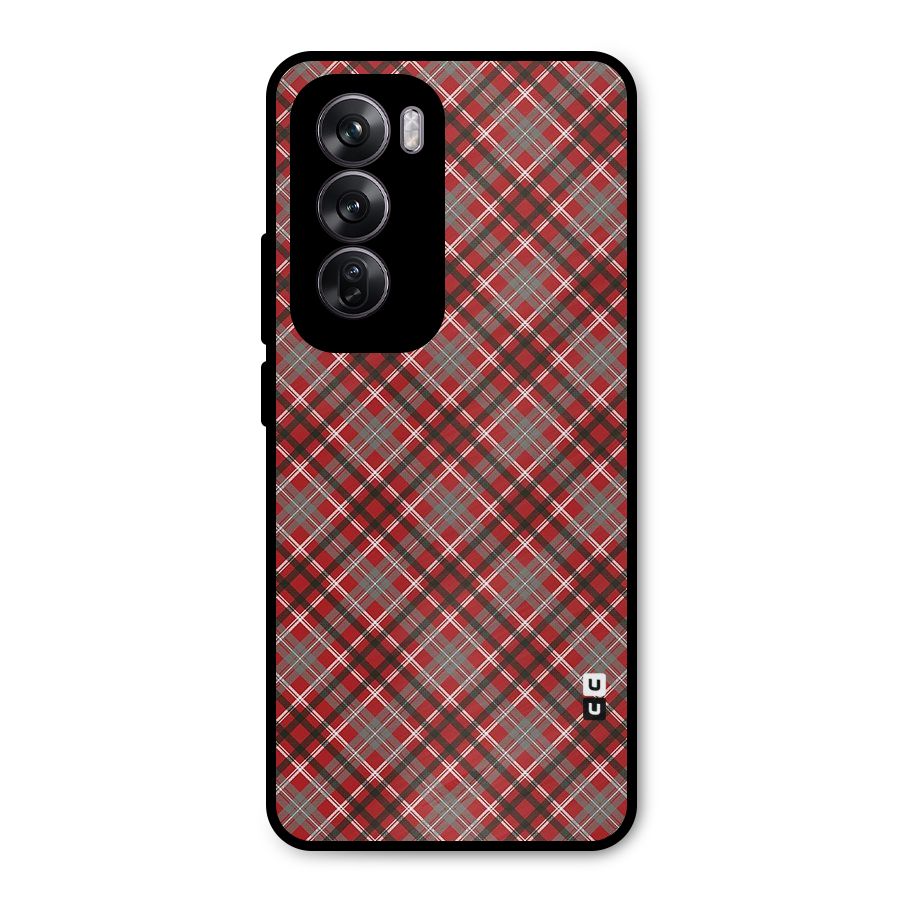 Textile Check Pattern Metal Back Case for Oppo Reno12 Pro