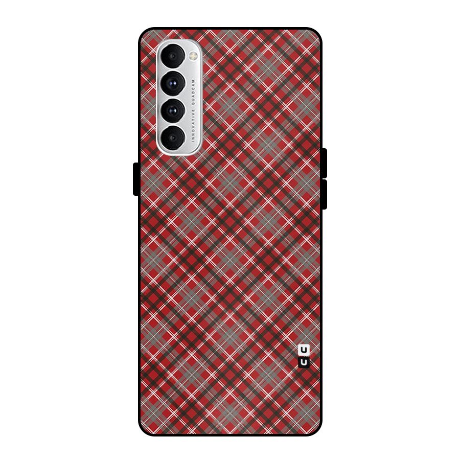 Textile Check Pattern Metal Back Case for Oppo Reno4 Pro
