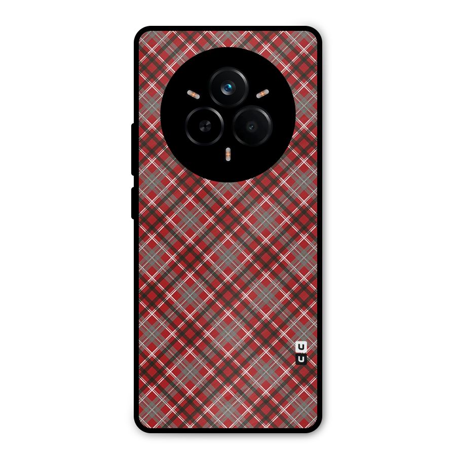 Textile Check Pattern Metal Back Case for Realme 14 Pro Plus