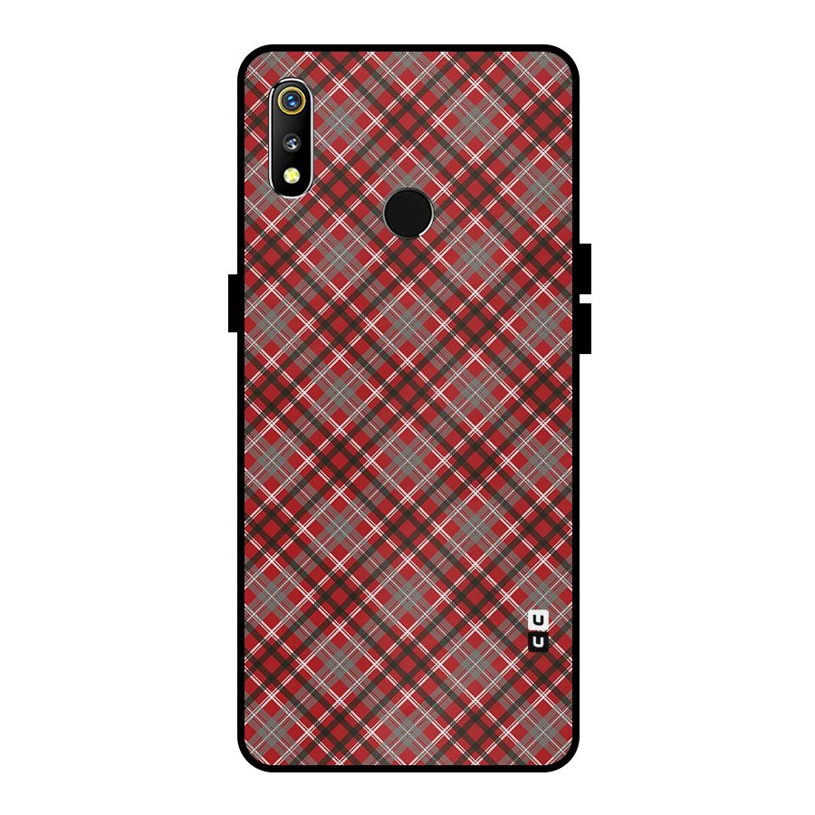 Textile Check Pattern Metal Back Case for Realme 3i