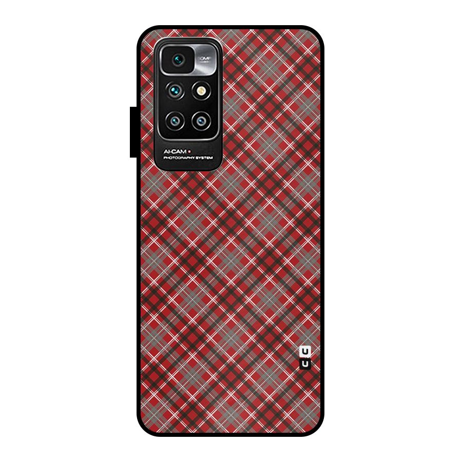 Textile Check Pattern Metal Back Case for Redmi 10 Prime