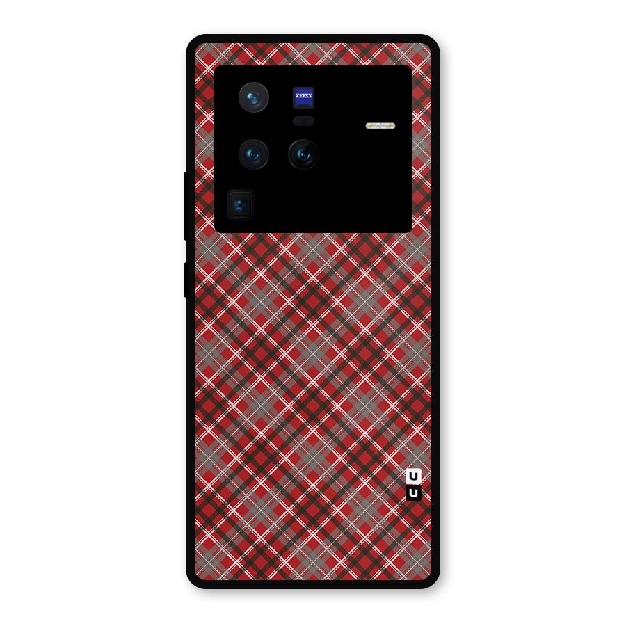 Textile Check Pattern Metal Back Case for Vivo X80 Pro