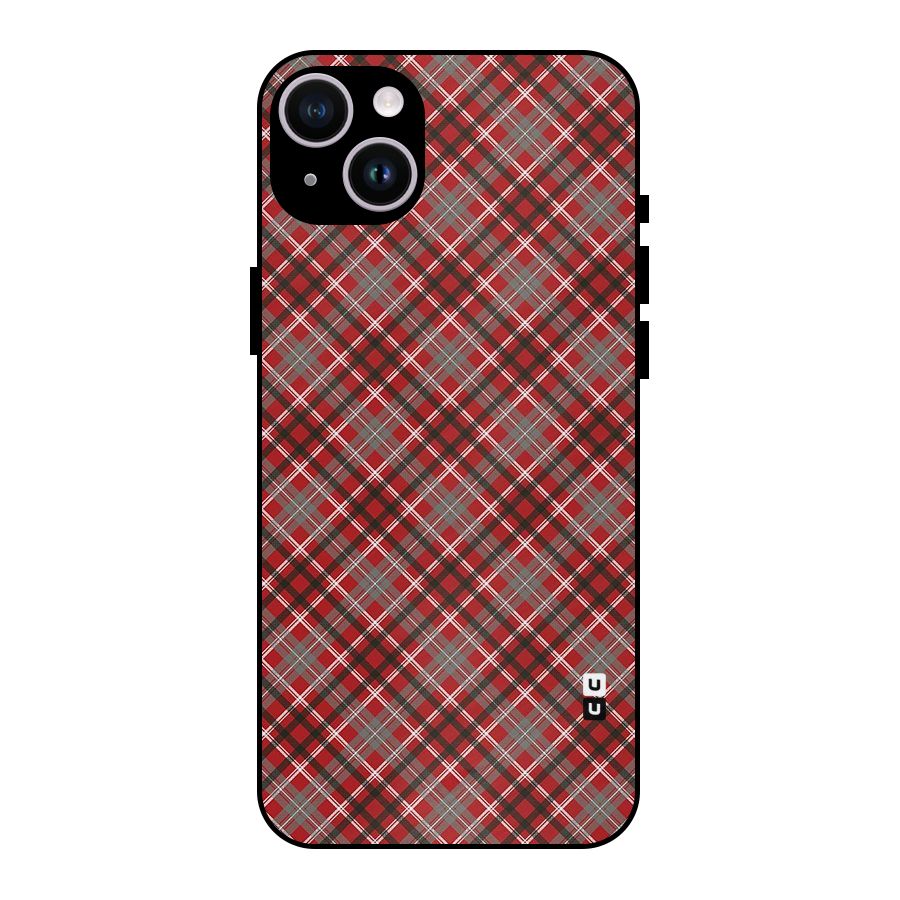 Textile Check Pattern Metal Back Case for iPhone 14 Plus