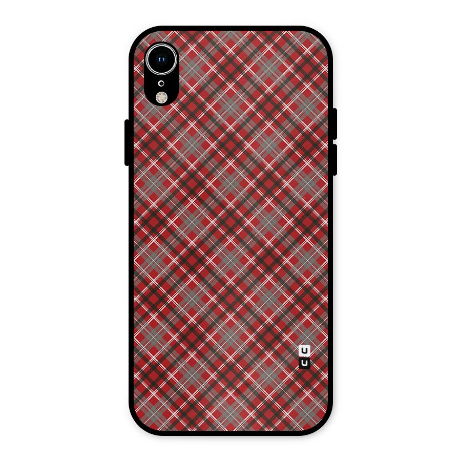 Textile Check Pattern Metal Back Case for iPhone XR