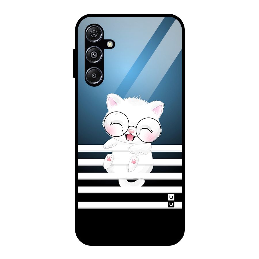 The Cat on Stripes Glass Back Case for Galaxy M34 5G