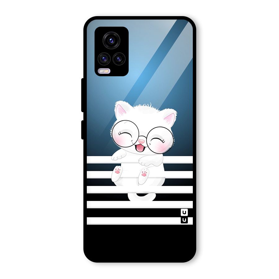 The Cat on Stripes Glass Back Case for Vivo V20 2021
