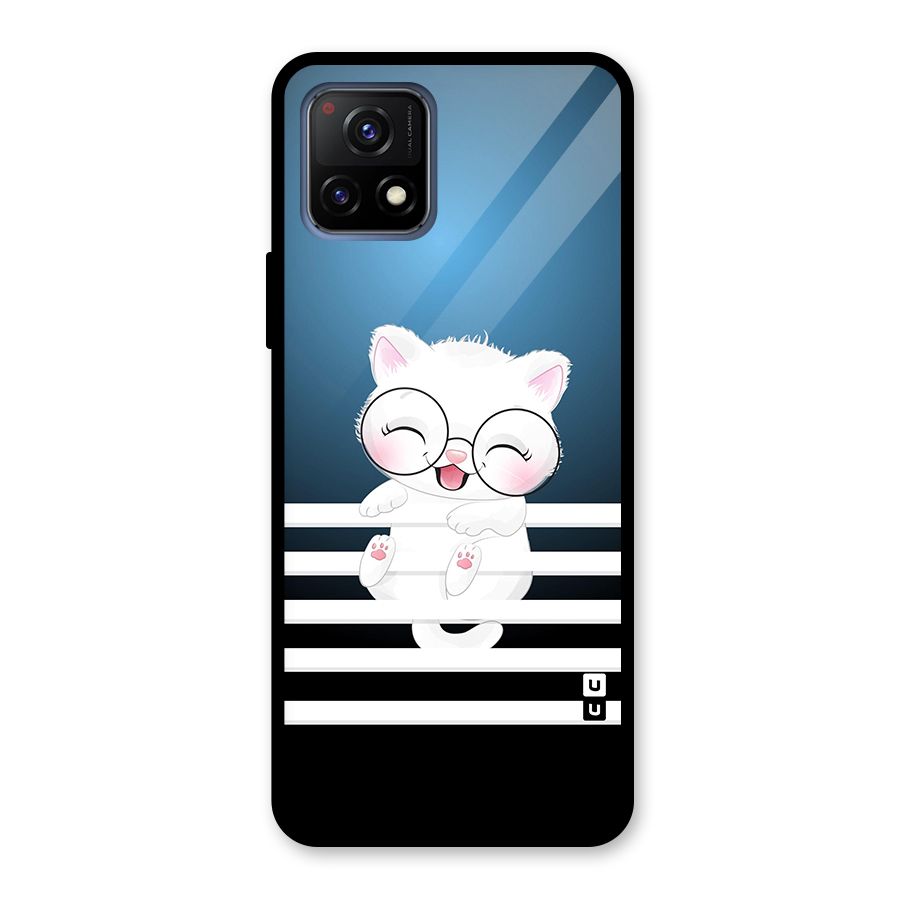The Cat on Stripes Glass Back Case for Vivo Y72 5G