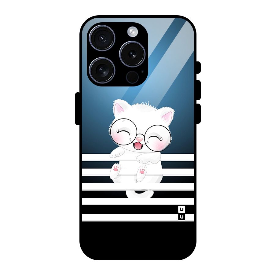 The Cat on Stripes Glass Back Case for iPhone 15 Pro