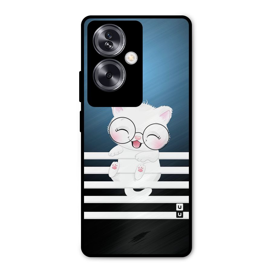 The Cat on Stripes Metal Back Case for Oppo A79 5G