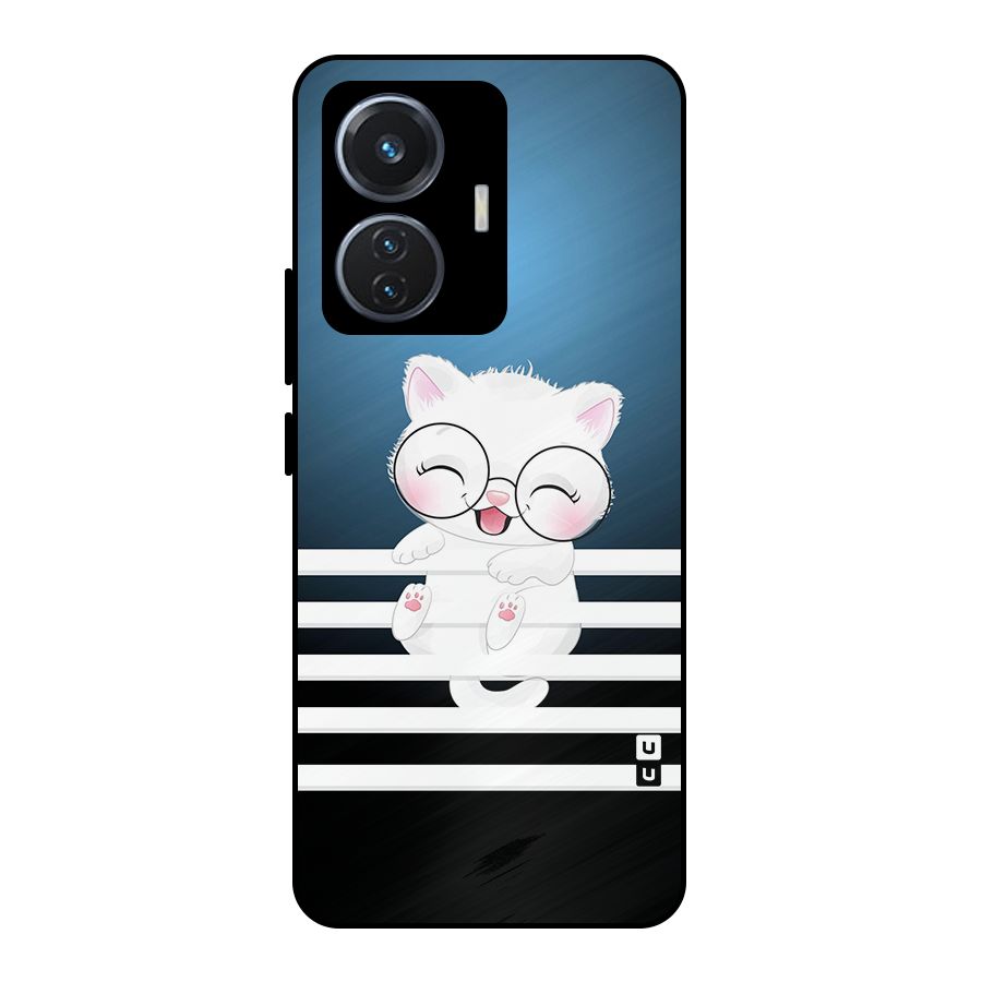 The Cat on Stripes Metal Back Case for Vivo T1 44W