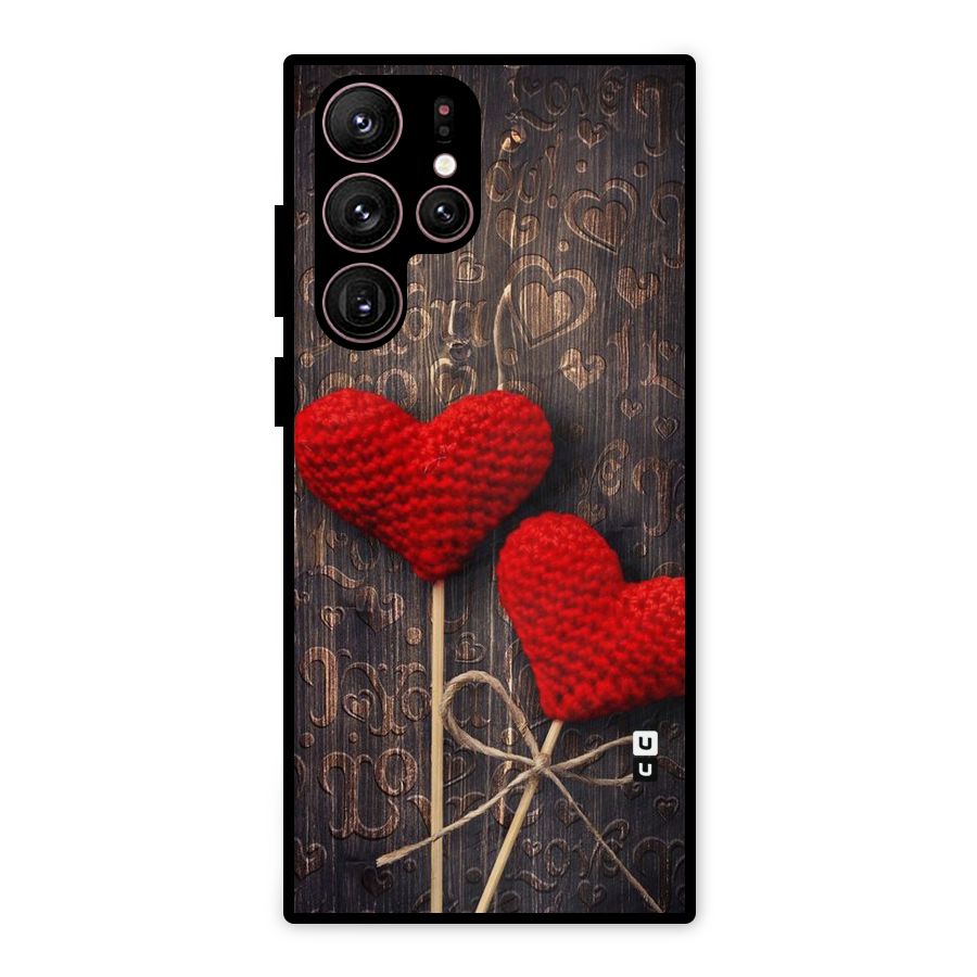 Thread Art Wooden Print Metal Back Case for Galaxy S22 Ultra 5G