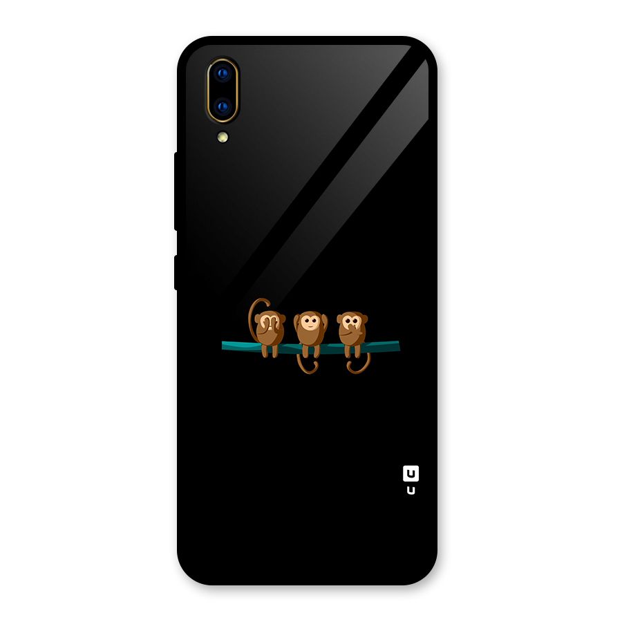 Three Cute Monkeys Glass Back Case for Vivo V11 Pro
