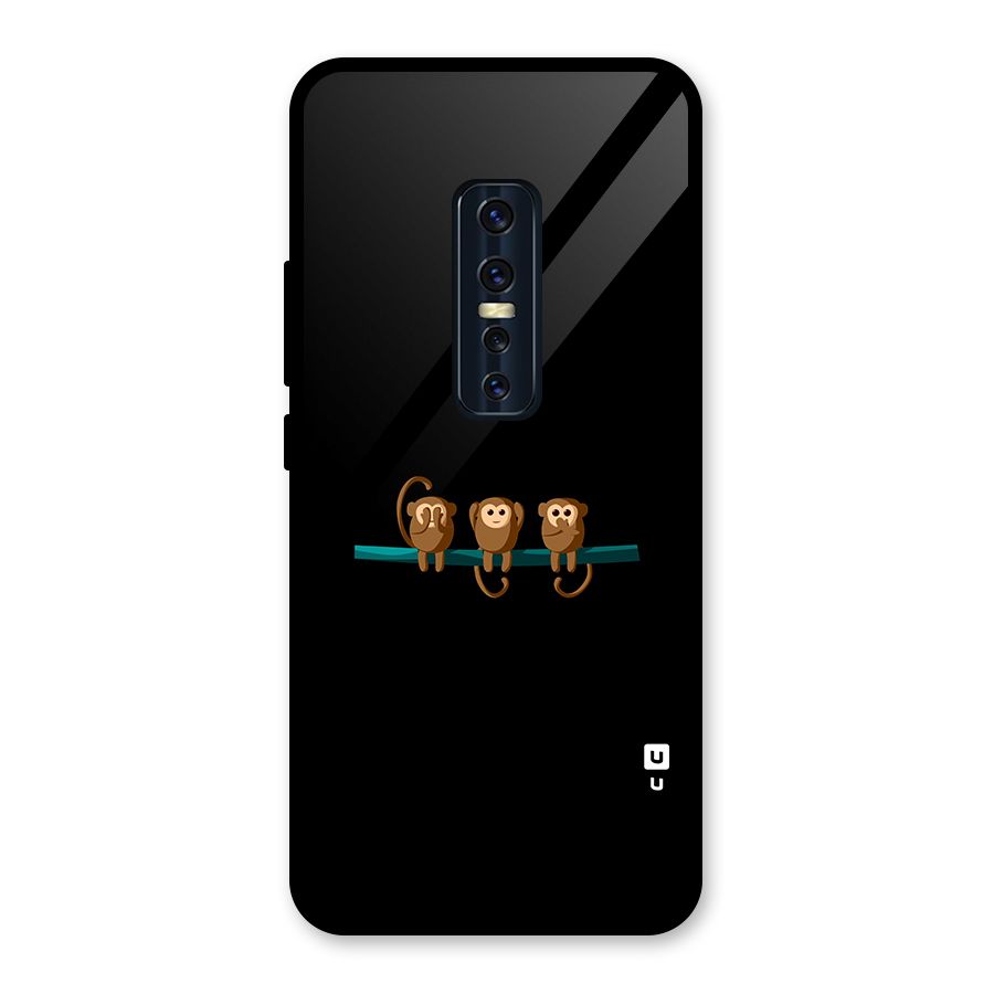 Three Cute Monkeys Glass Back Case for Vivo V17 Pro