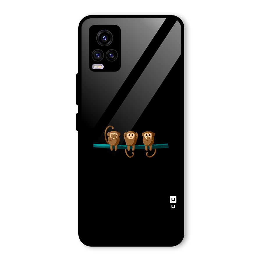Three Cute Monkeys Glass Back Case for Vivo V20 2021