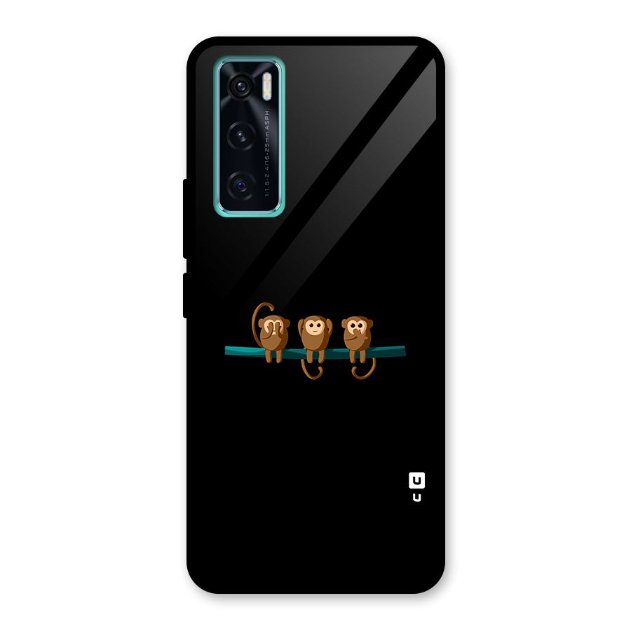 Three Cute Monkeys Glass Back Case for Vivo V20 SE