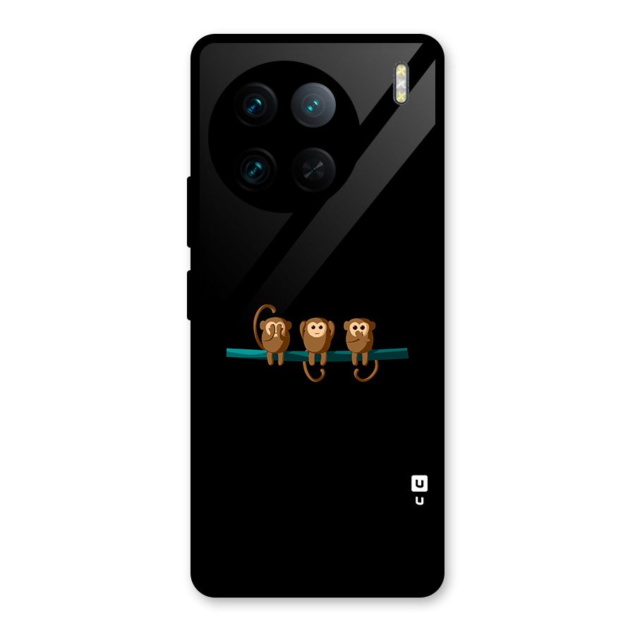 Three Cute Monkeys Glass Back Case for Vivo X90 Pro