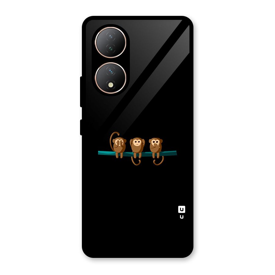 Three Cute Monkeys Glass Back Case for Vivo Y100A