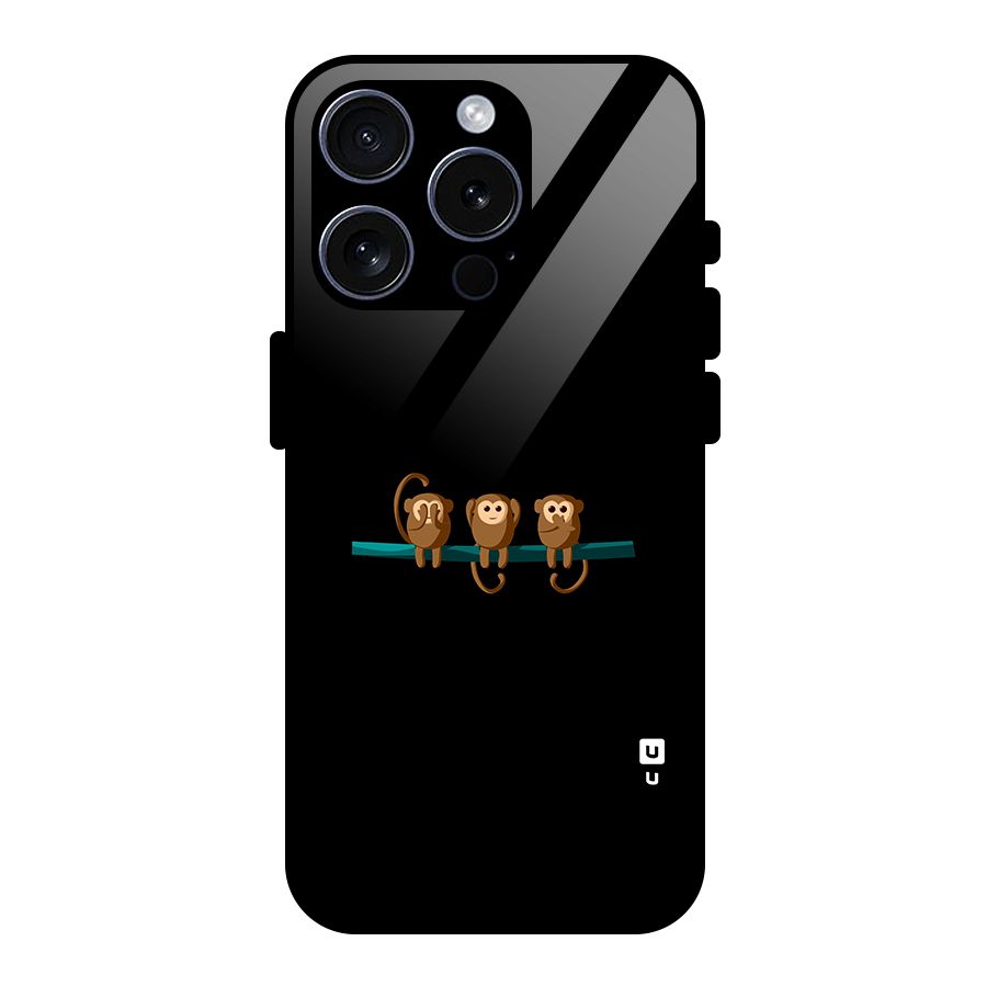 Three Cute Monkeys Glass Back Case for iPhone 15 Pro
