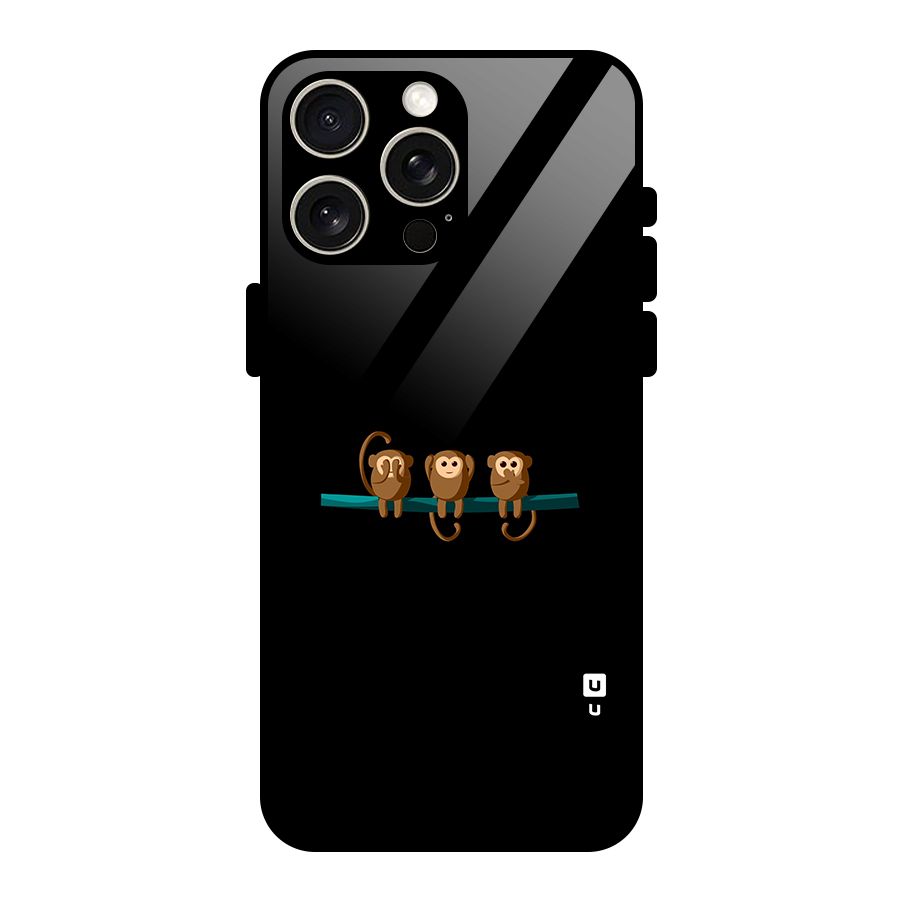 Three Cute Monkeys Glass Back Case for iPhone 15 Pro Max