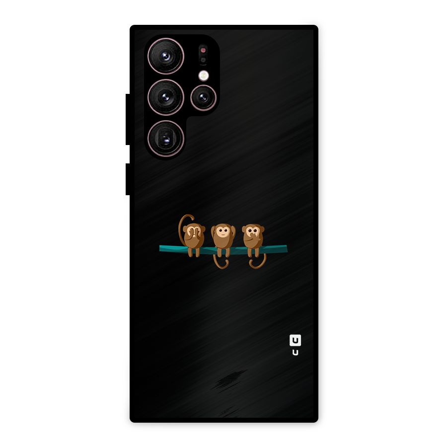 Three Cute Monkeys Metal Back Case for Galaxy S22 Ultra 5G