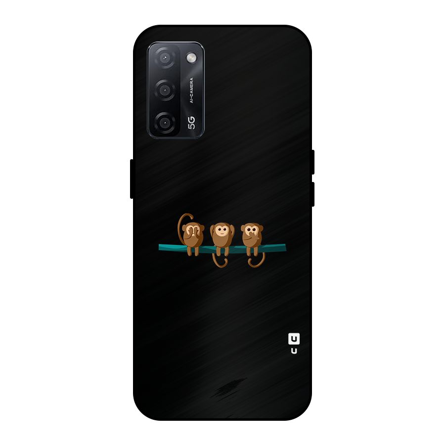 Three Cute Monkeys Metal Back Case for Oppo A53s 5G