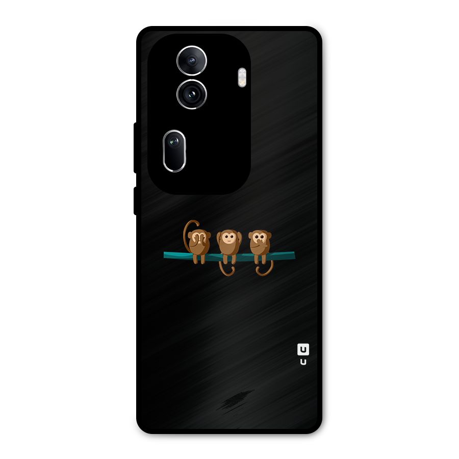 Three Cute Monkeys Metal Back Case for Oppo Reno11 Pro 5G