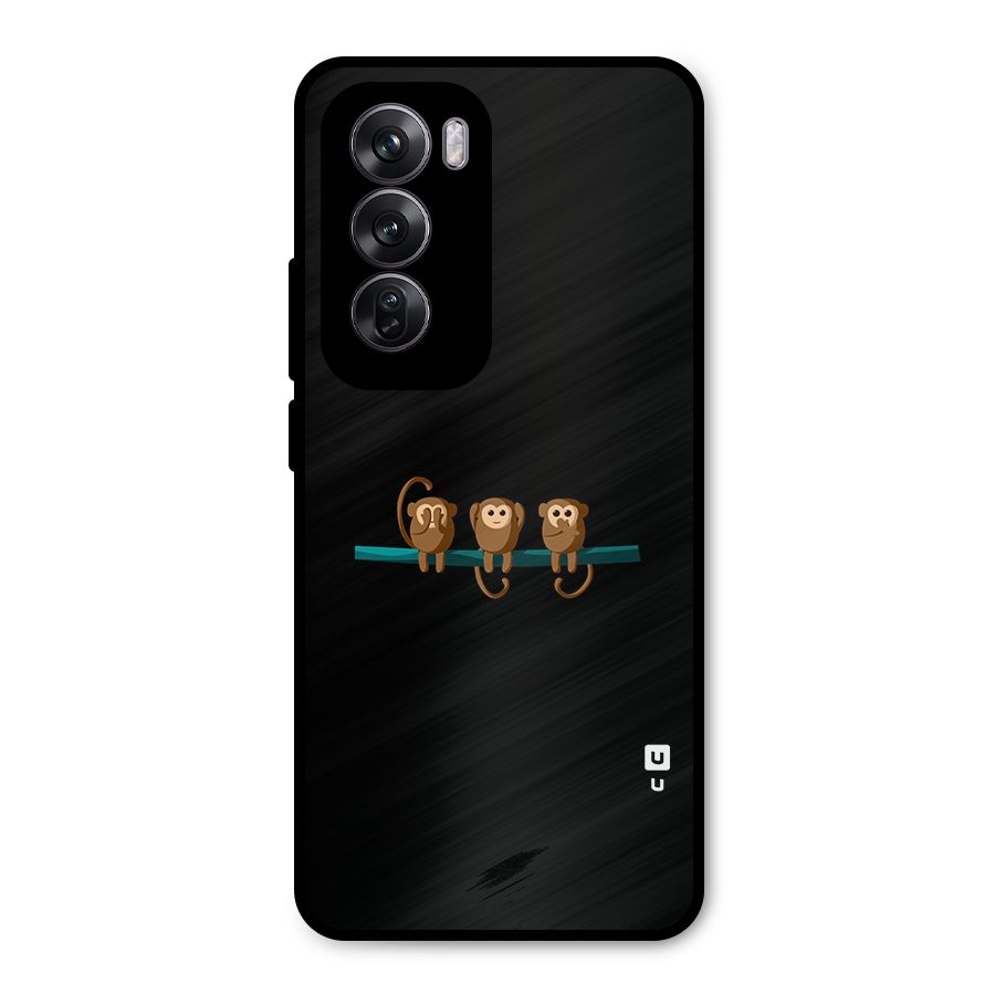 Three Cute Monkeys Metal Back Case for Oppo Reno12 Pro
