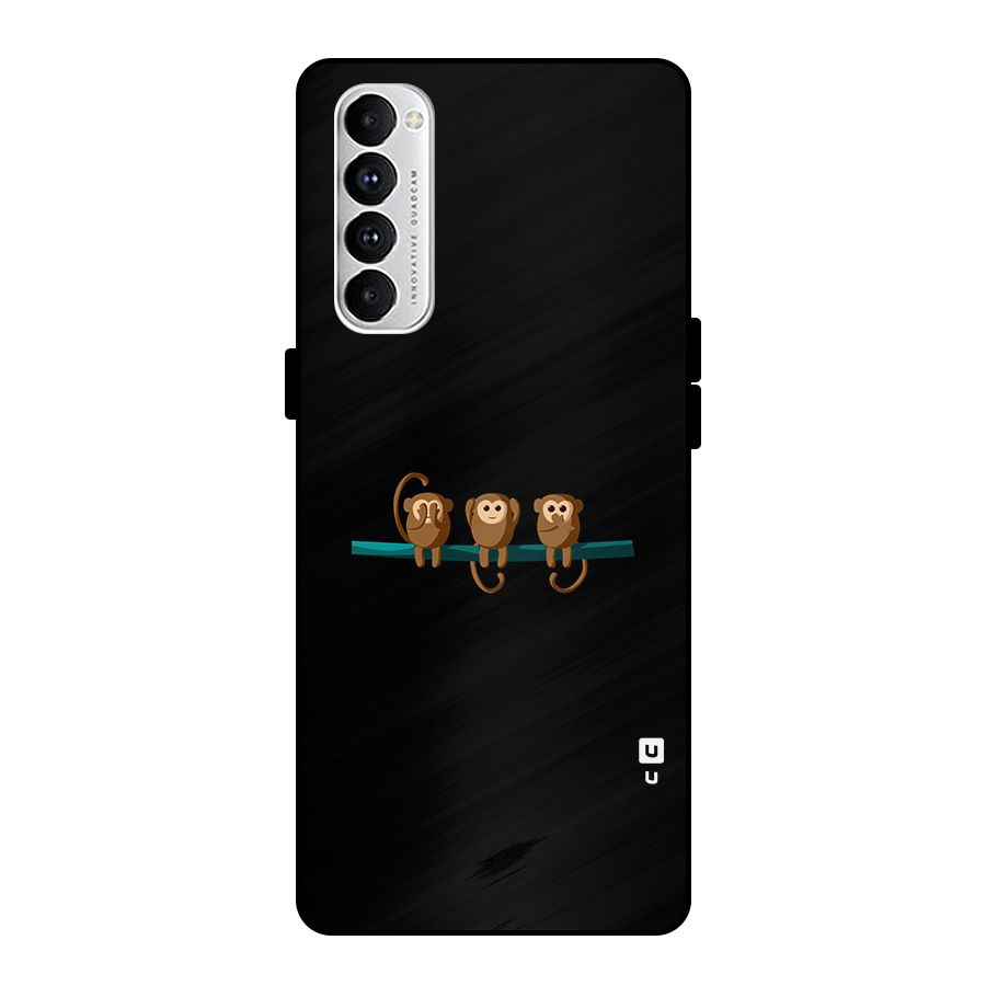 Three Cute Monkeys Metal Back Case for Oppo Reno4 Pro