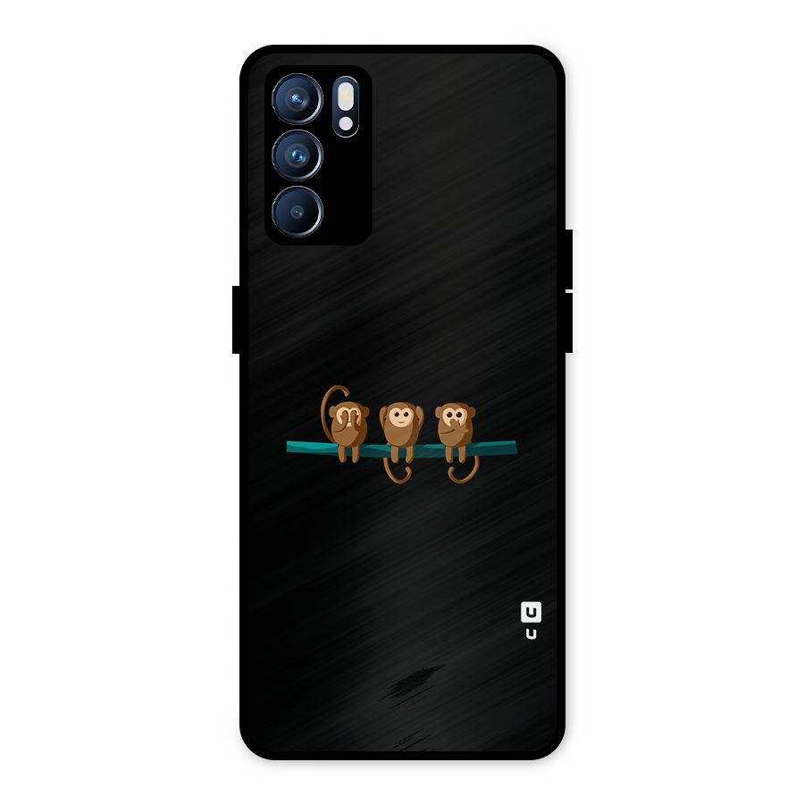 Three Cute Monkeys Metal Back Case for Oppo Reno6 5G