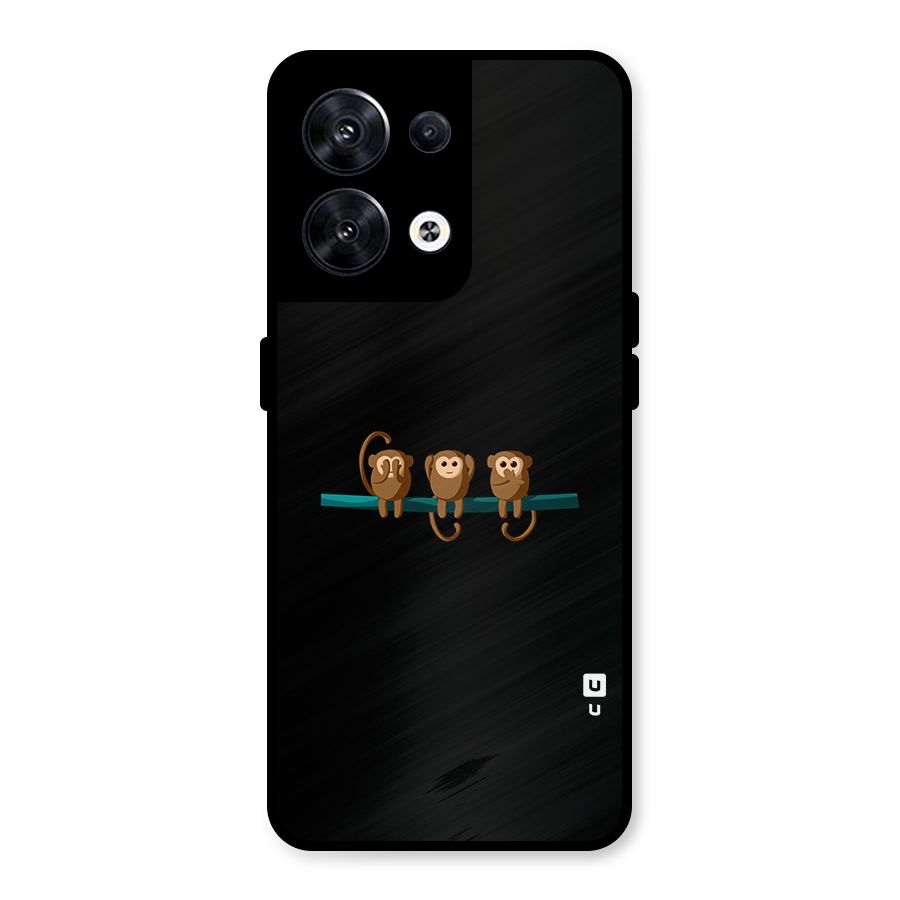 Three Cute Monkeys Metal Back Case for Oppo Reno8 5G