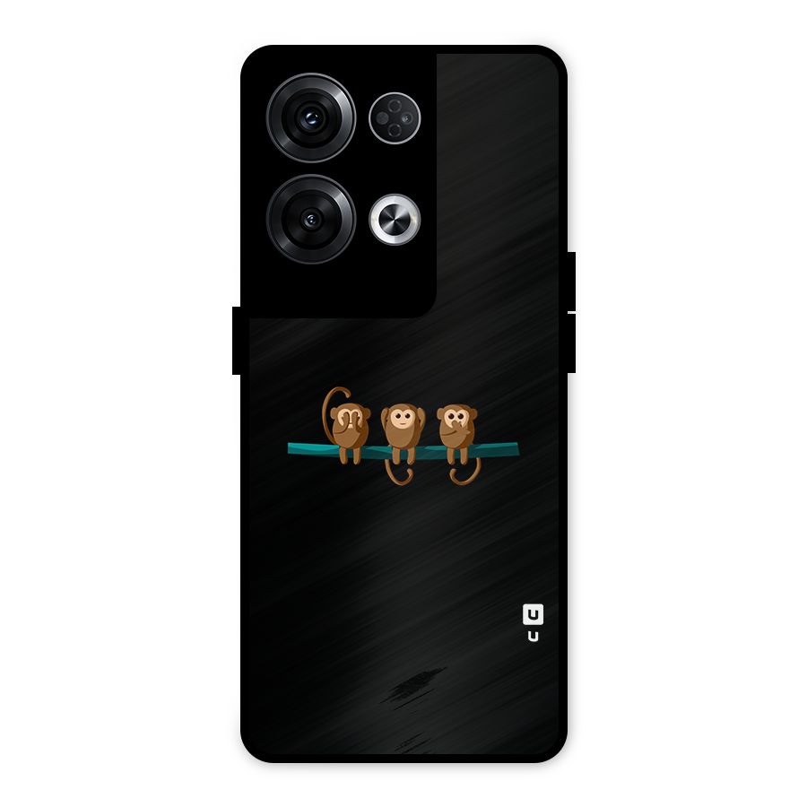 Three Cute Monkeys Metal Back Case for Oppo Reno8 Pro 5G