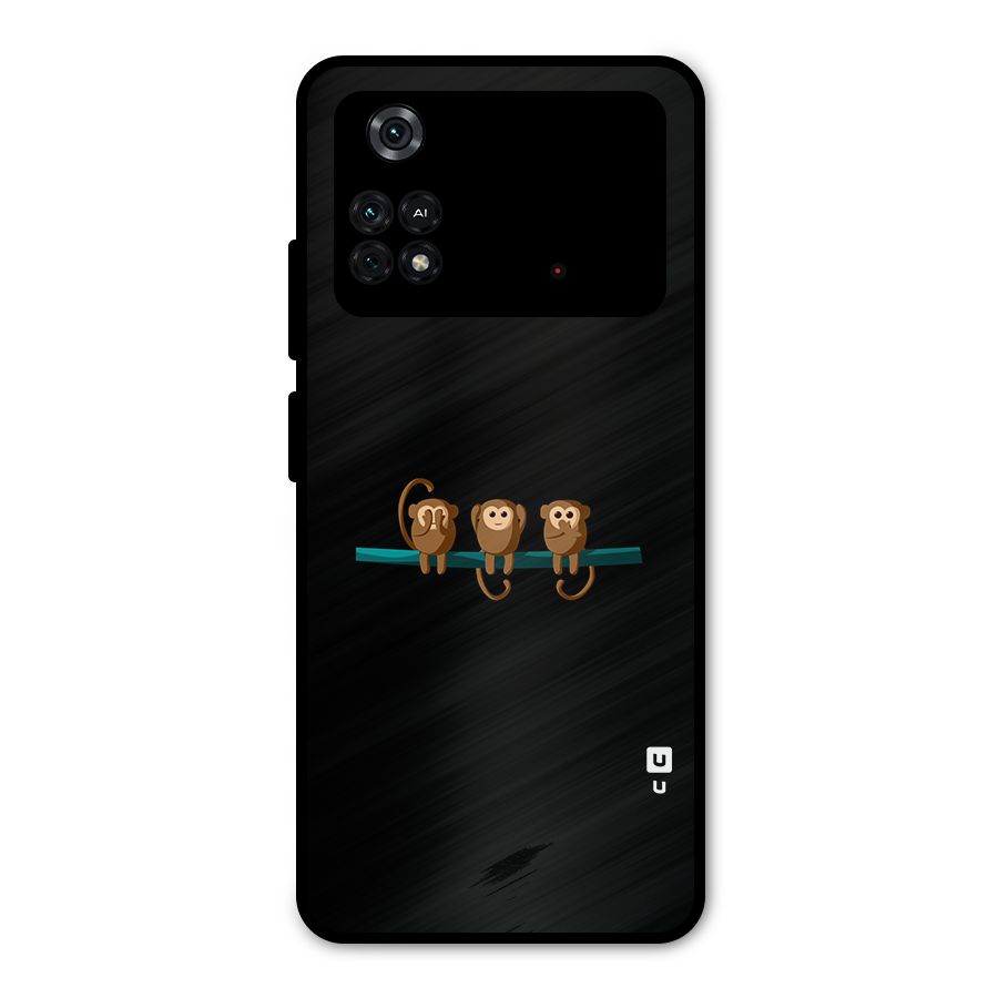Three Cute Monkeys Metal Back Case for Poco M4 Pro 4G