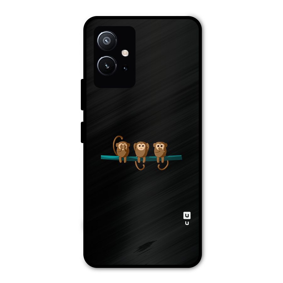 Three Cute Monkeys Metal Back Case for Vivo T1 5G