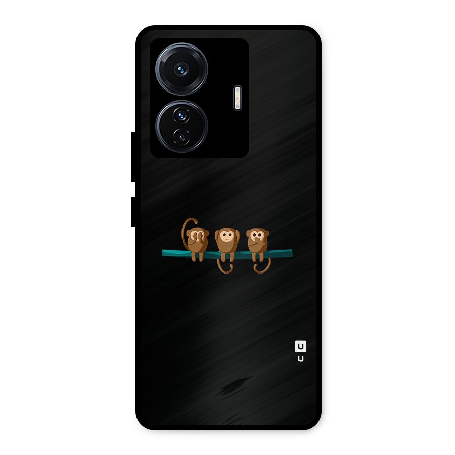 Three Cute Monkeys Metal Back Case for Vivo T1 Pro