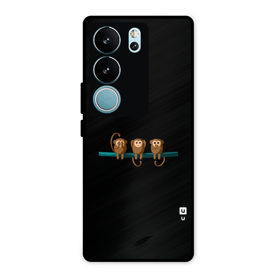 Three Cute Monkeys Metal Back Case for Vivo V29 Pro