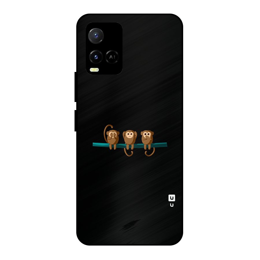 Three Cute Monkeys Metal Back Case for Vivo Y21G