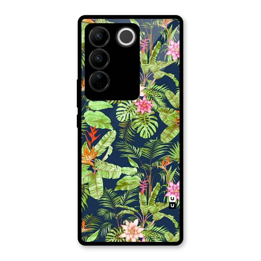 Tiny Flower Leaves Glass Back Case for Vivo V27 Pro