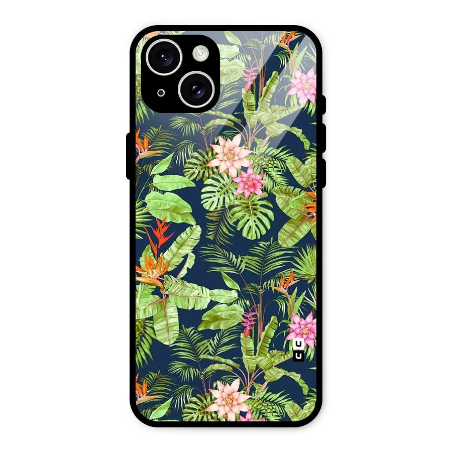 Tiny Flower Leaves Glass Back Case for iPhone 15 Plus