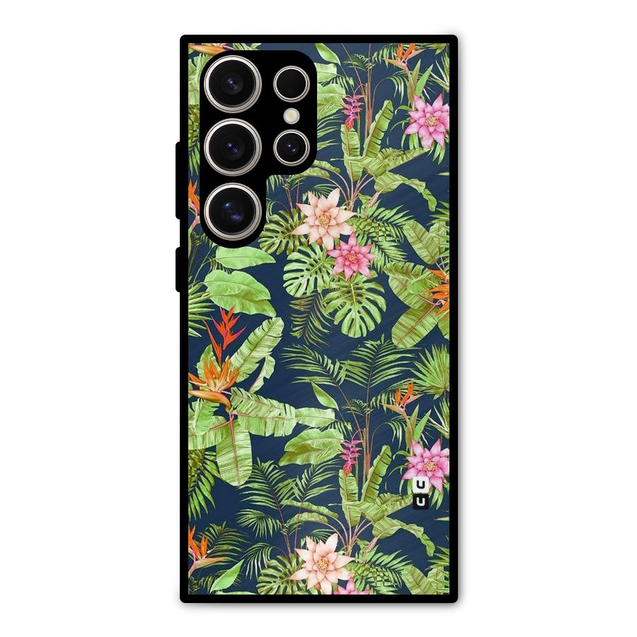 Tiny Flower Leaves Metal Back Case for Galaxy S24 Ultra