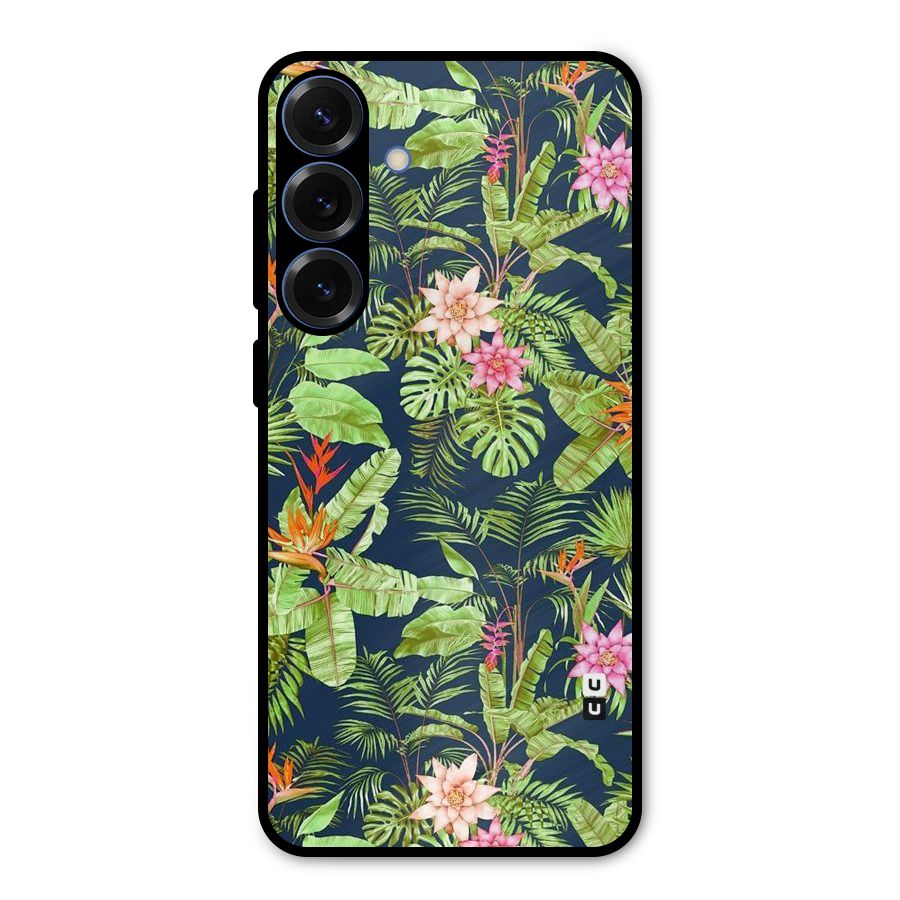 Tiny Flower Leaves Metal Back Case for Galaxy S25 Plus