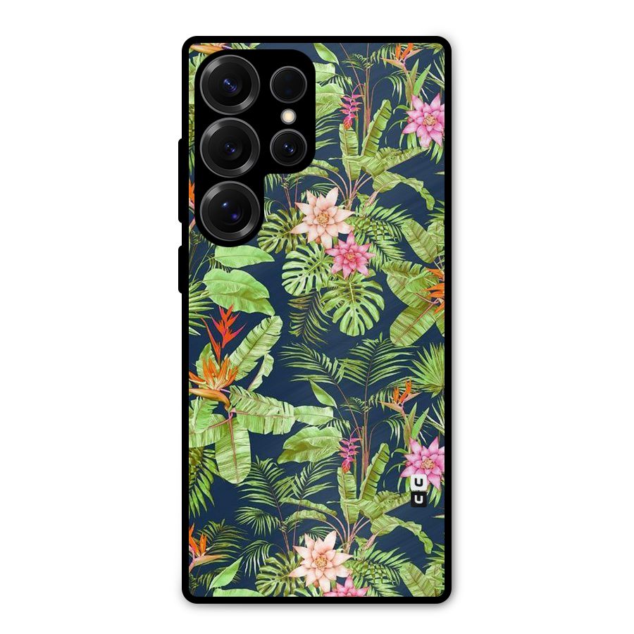 Tiny Flower Leaves Metal Back Case for Galaxy S25 Ultra