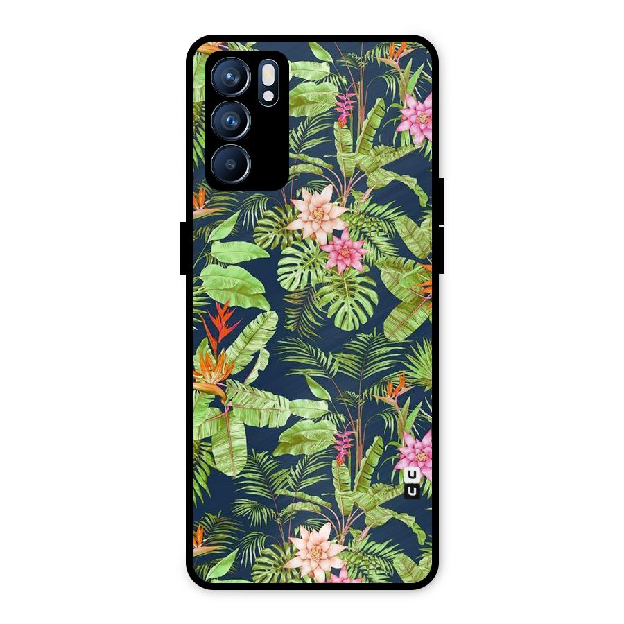 Tiny Flower Leaves Metal Back Case for Oppo Reno6 5G