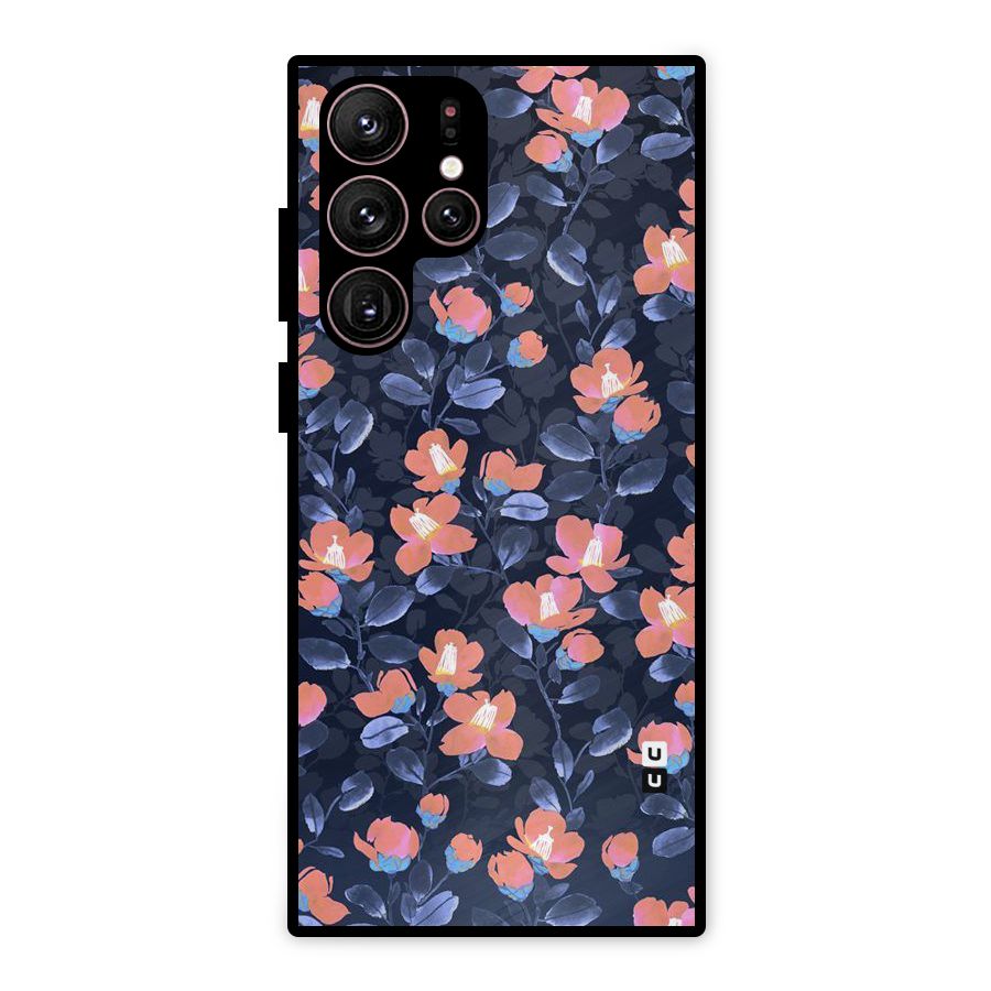 Tiny Peach Flowers Metal Back Case for Galaxy S22 Ultra 5G