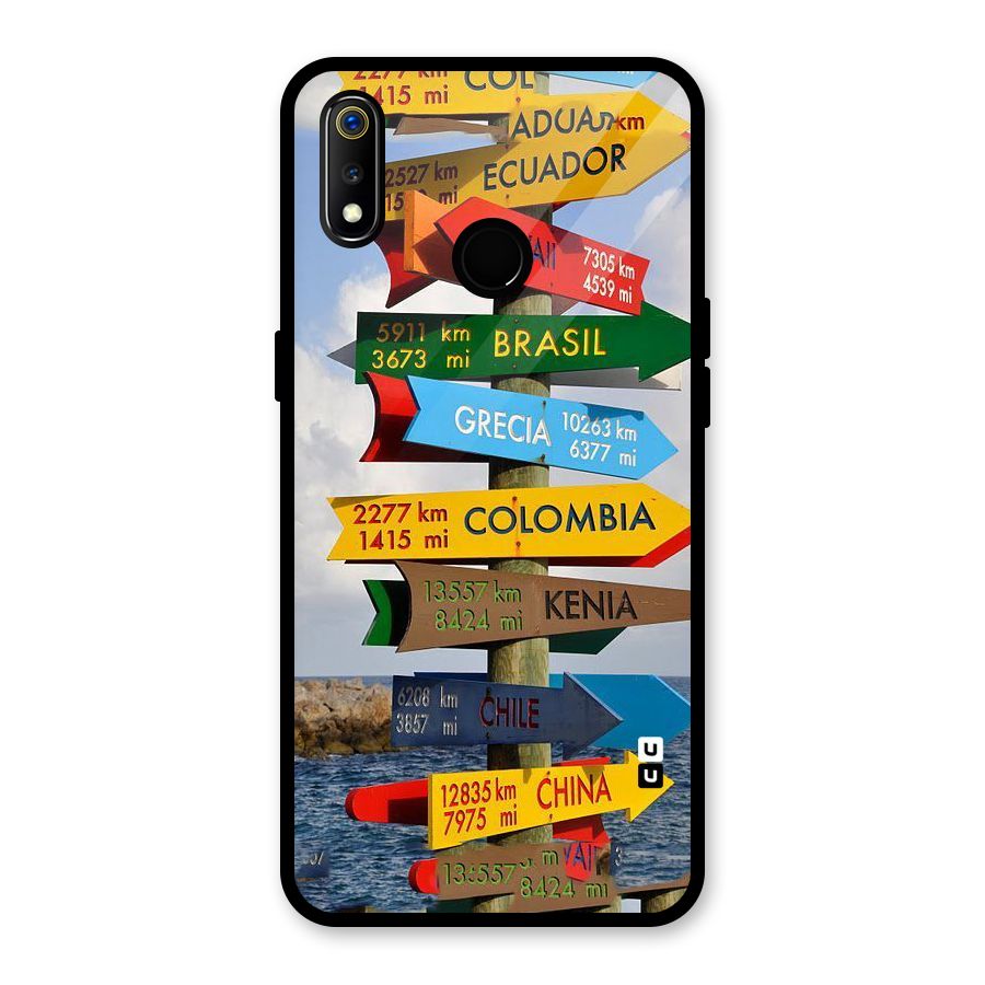 Travel Directions Glass Back Case for Realme 3i