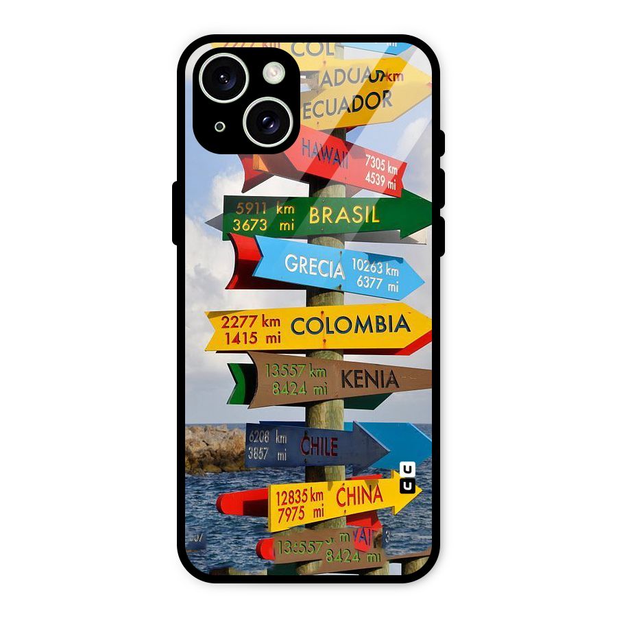 Travel Directions Glass Back Case for iPhone 15 Plus
